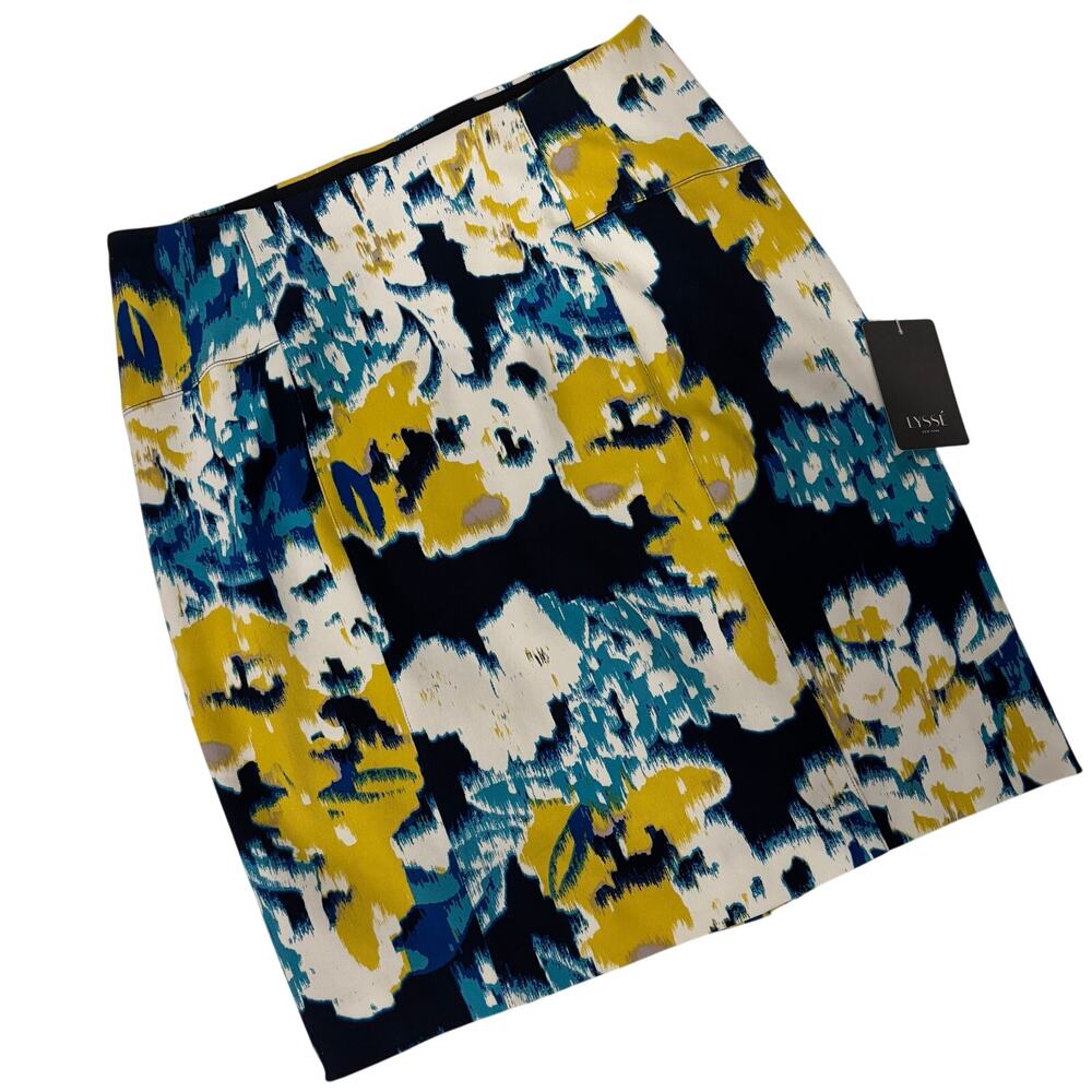 Lyssé New York MP Pull On Skirt Abstract Floral Navy Teal Mustard NWT